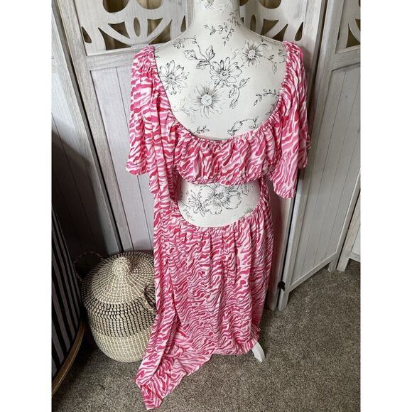 ASOS Design Curve Maxi Dress Size US 16 UK 20 Womens Pink Zebra Open Back - Picture 3 of 6